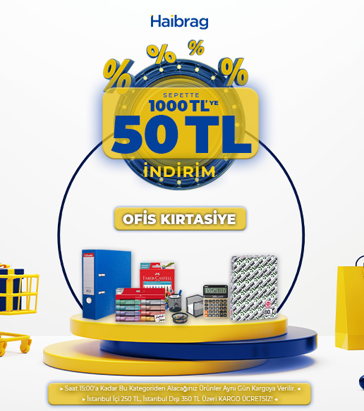 Ofis, Kırtasiye kategorisi ürünlerine sepette 1.000 TL’lik alışverişe 50 TL indirim.