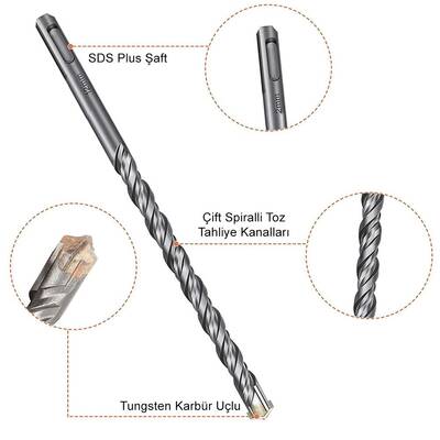 CAT DA03901 10 Parça Tungsten Karbür SDS-Plus Beton Matkap Uç Seti - 5