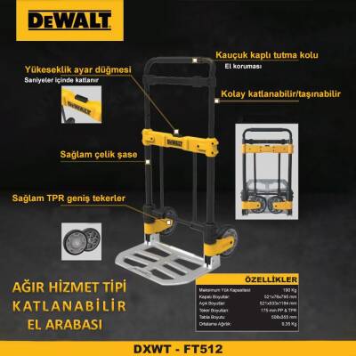 DEWALT DWT512 190Kg Profesyonel Katlanır El Arabası - 4