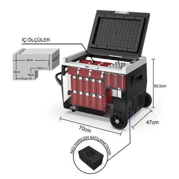 ICECO K65S 12/24Volt 65Lt Akülü/Kablolu/ Kompresörlü Tekerlekli Outdoor Oto Buzdolabı/Dondurucu (Akü Dahil Değildir) - 5