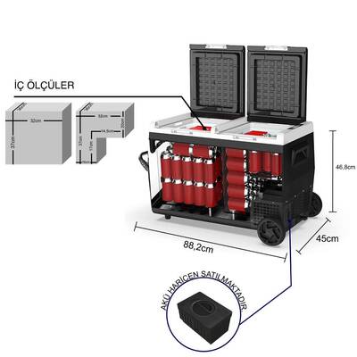 ICECO K75D 12/24Volt 75Lt Akülü/Kablolu/ Çift Bölmeli Kompresörlü Outdoor Oto Buzdolabı/Dondurucu (Akü Dahil Değildir) - 5