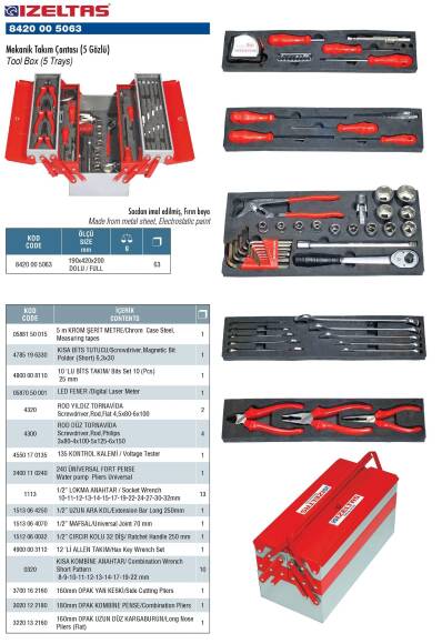 İzeltaş 8420 00 5063 Mekanik Takım Çantası 62 parça - 2