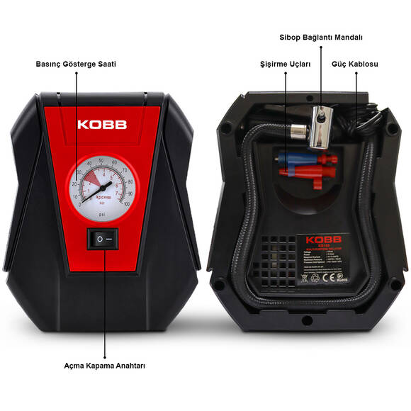 KOBB KB100 12Volt 100 PSI Analog Göstergeli Hava Lastik Şişirme Pompası - 2