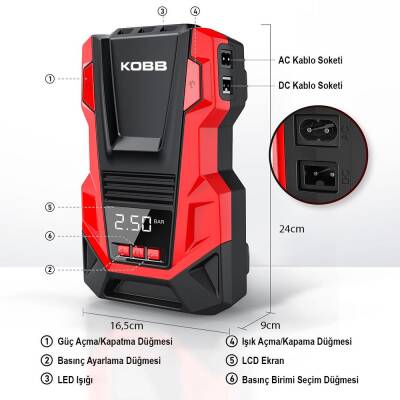 KOBB KB220 12Volt/220Volt 150 PSI Dijital Basınç Göstergeli Lastik Şişirme Pompası - Kobb (1)