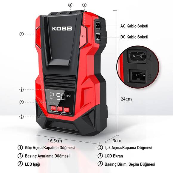 KOBB KB220 12Volt/220Volt 150 PSI Dijital Basınç Göstergeli Lastik Şişirme Pompası - 2