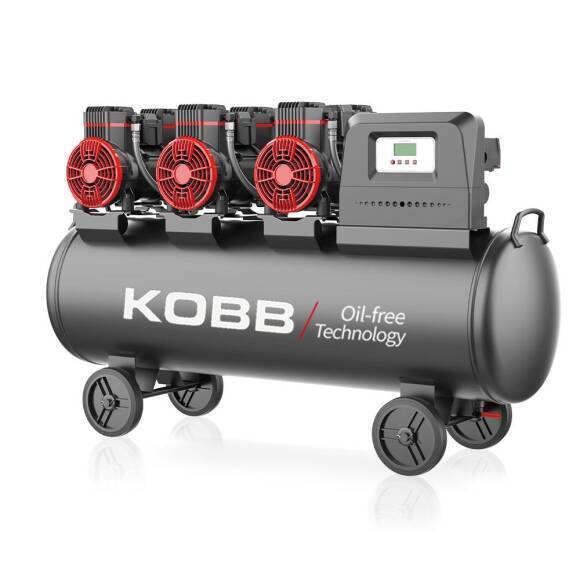 KOBB KBK100S 6.0HP 100Lt 8Bar Üç Motorlu Yağsız Sessiz Taşınabilir Hava Kompresörü - 1