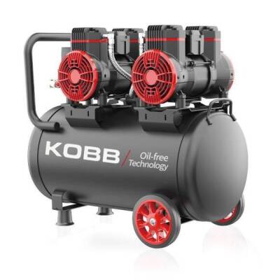 KOBB KBK50S2 4.0HP 50Lt 8Bar Çift Motorlu Yağsız Sessiz Taşınabilir Hava Kompresörü - Kobb