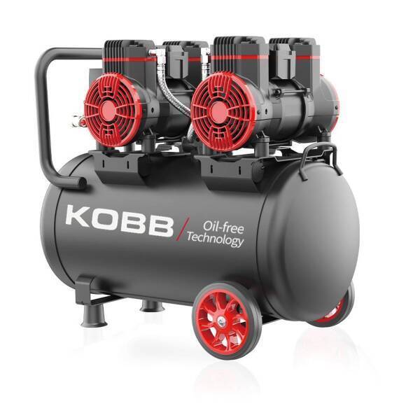 KOBB KBK50S2 4.0HP 50Lt 8Bar Çift Motorlu Yağsız Sessiz Taşınabilir Hava Kompresörü - 1