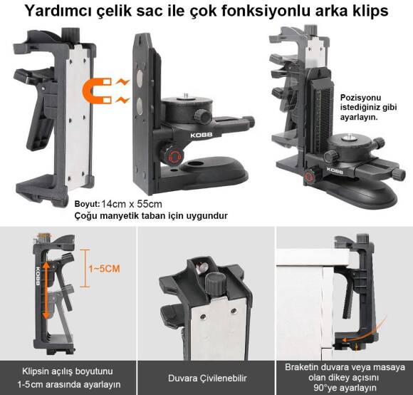 KOBB KBL10SET Mıknatıslı Hassas Ayarlanabilir Lazer Hizalama Aparatı+Mıknatıslı Lazer Hizalama Aparatı - 9