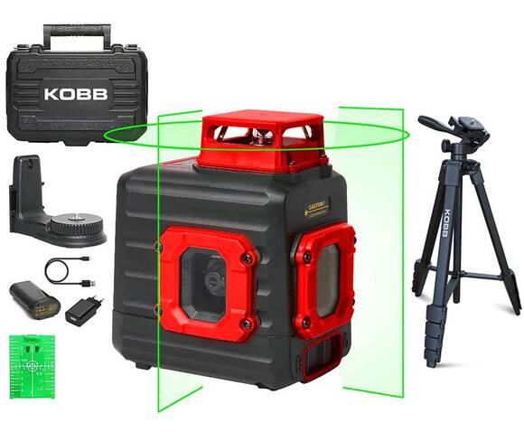 KOBB KBL33GTP 40M Profesyonel Li-ion Şarjlı 2x90⁰/360⁰ Otomatik Hizalamalı Yeşil Çapraz Çizgi Lazer Distomat+Tripod - 1