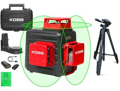 KOBB KBL34GTP 40 Metre Profesyonel Li-ion Şarjlı 3X360⁰ Otomatik Hizalamalı Yeşil Çapraz Çizgi Lazer Distomat+Tripod - Fırsat Ürünü