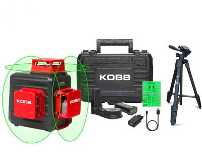 KOBB KBL34GTP 40 Metre Profesyonel Li-ion Şarjlı 3X360⁰ Otomatik Hizalamalı Yeşil Çapraz Çizgi Lazer Distomat+Tripod - Fırsat Ürünü (1)