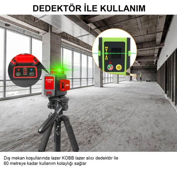 KOBB KBL34GTP 40 Metre Profesyonel Li-ion Şarjlı 3X360⁰ Otomatik Hizalamalı Yeşil Çapraz Çizgi Lazer Distomat+Tripod - 7