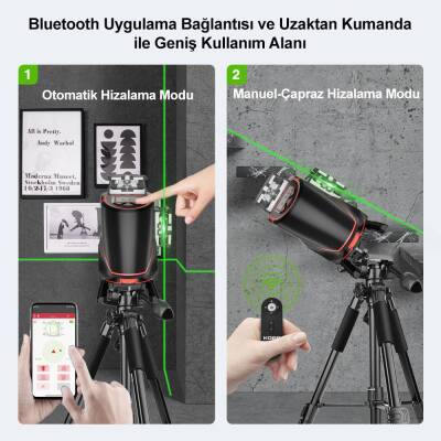 KOBB KBL36G Profesyonel Li-ion Şarjlı 4X360⁰ LCD Ekran Otomatik Hizalamalı Yeşil Çapraz Çizgi Lazer Distomat - 9