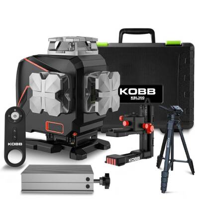 KOBB KBL36GTP Profesyonel Li-ion Şarjlı 4X360⁰ LCD Ekran Otomatik Hizalamalı Yeşil Çapraz Çizgi Lazer Distomat+Tripod - Fırsat Ürünü (1)