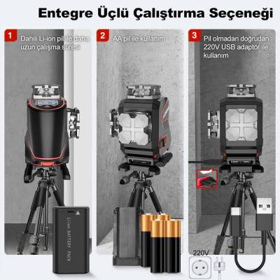 KOBB KBL36GTP Profesyonel Li-ion Şarjlı 4X360⁰ LCD Ekran Otomatik Hizalamalı Yeşil Çapraz Çizgi Lazer Distomat+Tripod - 5