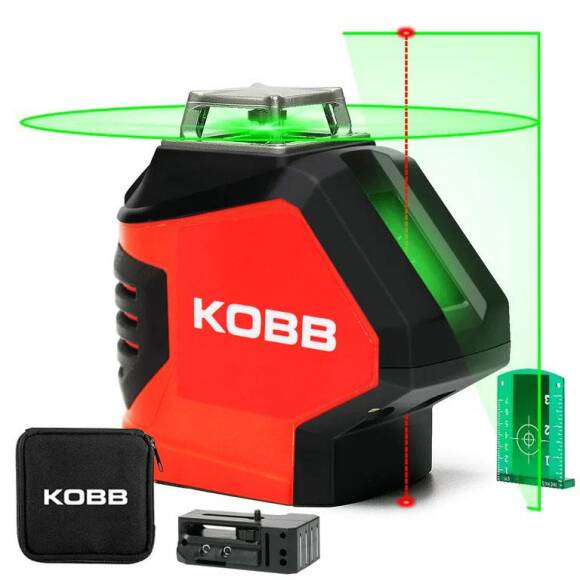 KOBB KBL88G 25M Profesyonel Yatay 360° ve Dikey Otomatik Hizalamalı Nokta Şakül ve Yeşil Çapraz Çizgi Lazer Distomat - 1