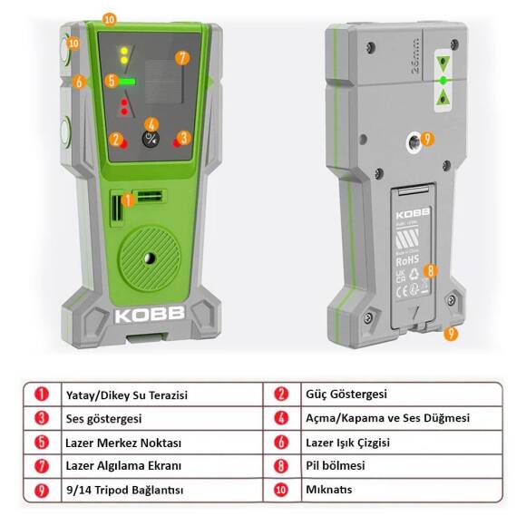 KOBB KBL8RG 60M Lazer Hizalama Dedektörü - 7