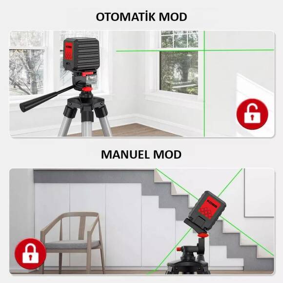 KOBB KBL90G 30 Metre Profesyonel Yatay ve Dikey Otomatik Hizalamalı Yeşil Çapraz Çizgi Lazer Distomat - 2