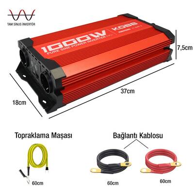 KOBB KBN1000 12V/220V 1000Watt Tam Sinüs Dönüştürücü İnvertör - Fırsat Ürünü (1)