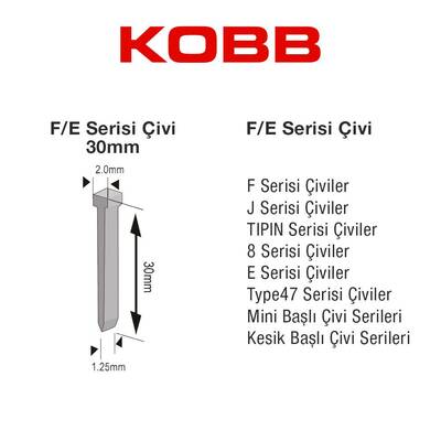 KOBB KBZ30F 30mm 2500 Adet F/E/J/8 Serisi Ağır Hizmet Tipi Kesik Başlı Çivi - 4