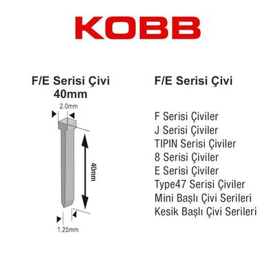 KOBB KBZ40F 40mm 2500 Adet F/E/J/8 Serisi Ağır Hizmet Tipi Kesik Başlı Çivi - 4