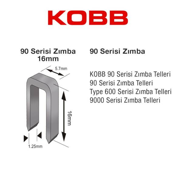 KOBB KBZ9016 16mm 2500 Adet 90 Serisi Ağır Hizmet Tipi Zımba Teli - 5