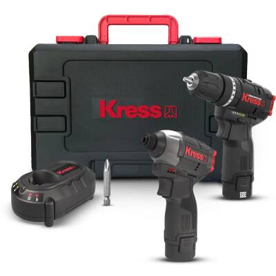 Kress KUG02 12Volt/2.0Ah. Li-ion Çift Akülü Kömürsüz Profesyonel Darbeli Matkap+Darbeli Tornavida Kombo Set - Fırsat Ürünü