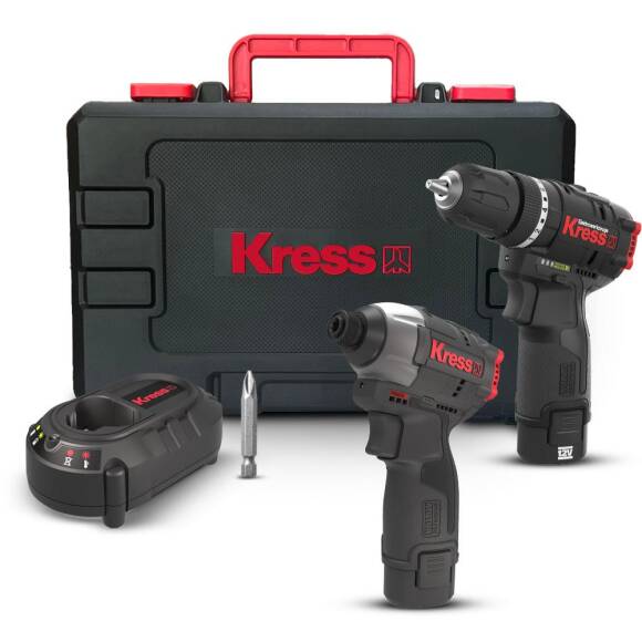 Kress KUG02 12Volt/2.0Ah. Li-ion Çift Akülü Kömürsüz Profesyonel Darbeli Matkap+Darbeli Tornavida Kombo Set - 1