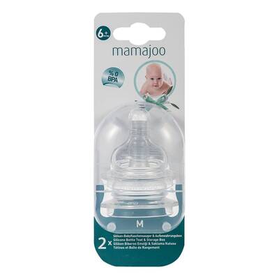 Mamajoo %0 BPA Silikon Biberon Emziği İkili M No.2 6 ay+ - Mamajoo