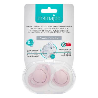 Mamajoo Sterilizasyon & Saklama Kutulu Powder Pink Desenli İkili Ortodontik Emzik - 0 Ay+ - 6