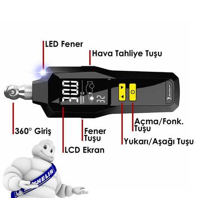 Michelin MC12295 99PSI Dijital Lastik Basınç Ölçer - 7