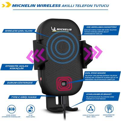 Michelin MC33368 Wireless Telefon Şarj Cihazı ve Dokunmatik Akıllı Telefon Tutucu - 3