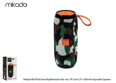 Mikado Md-BT56 Kamuflaj Desenli Bluetooth Usb Aux Tf Card 3.7 V 1200maH Taşınabilir Speaker - 6