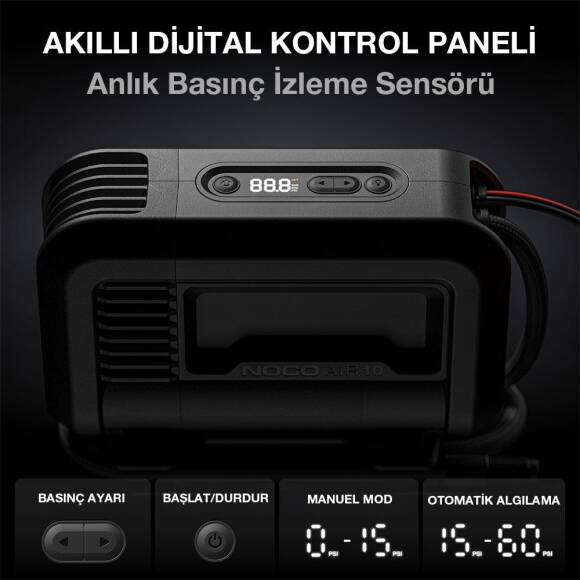 NOCO AIR10 12Volt 60 PSI Ayarlanabilir Dijital Basınç Göstergeli Profesyonel Lastik Şişirme Pompası - 6