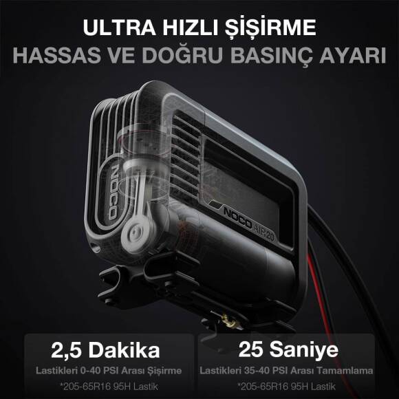 NOCO AIR20 12Volt Akü Bağlantı Maşalı 100 PSI Ayarlanabilir Dijital Basınç Göstergeli Profesyonel Lastik Şişirme Pompası - 3