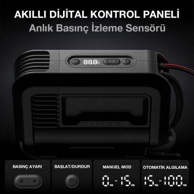 NOCO AIR20 12Volt Akü Bağlantı Maşalı 100 PSI Ayarlanabilir Dijital Basınç Göstergeli Profesyonel Lastik Şişirme Pompası - 6