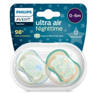 Philips Avent Ultra Air Night Karanlıkta Parlar Gece Emziği 0-6 ay Erkek SCF376-18 - 1