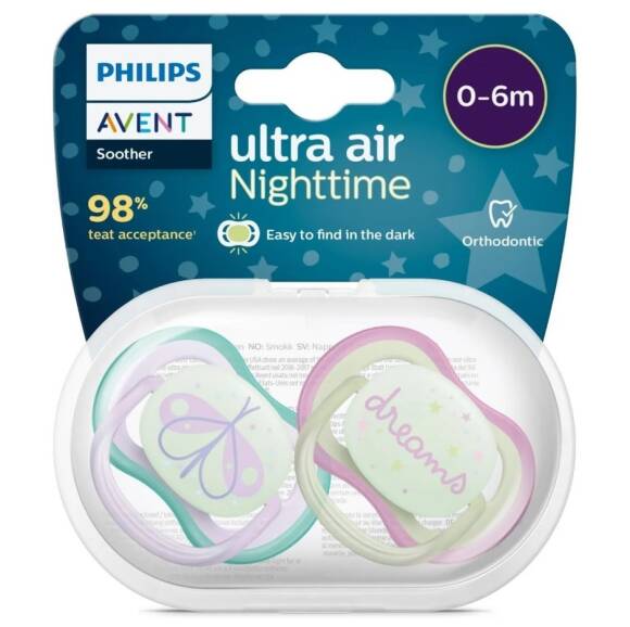 Philips Avent Ultra Air Night Karanlıkta Parlar Gece Emziği 0-6 ay Kız SCF376-19 - 1