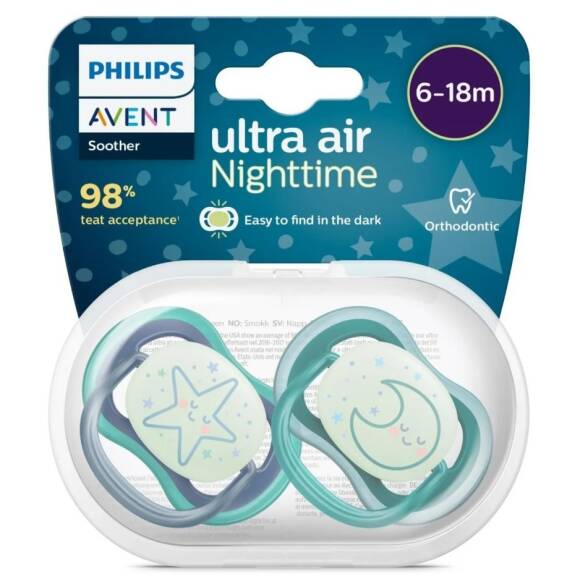 Philips Avent Ultra Air Night Karanlıkta Parlar Gece Emziği 6-18 ay Erkek SCF376-13 - 1