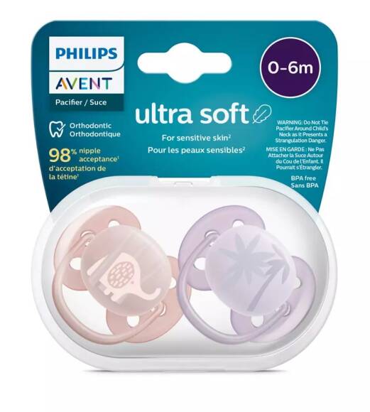 Philips Avent Ultra Soft Yumuşak 2li Emzik 0-6 Ay - Kız SCF091-09 - 1