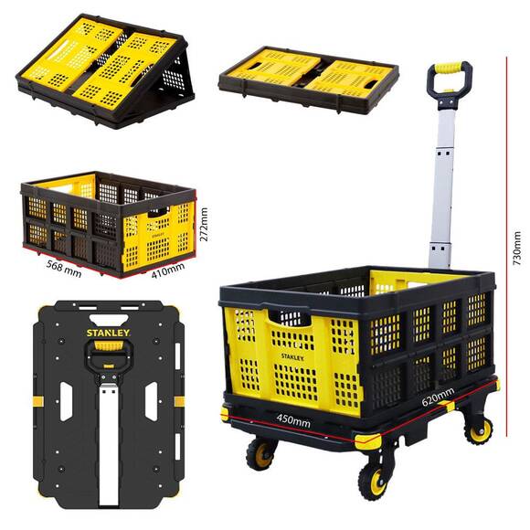 STANLEY PC532B 137kg 62x45cm Dört Tekerli Çekme Kollu Yük ve Paket Taşıma Arabası + FT505 Çok Amaçlı Taşıma Sepeti - 2