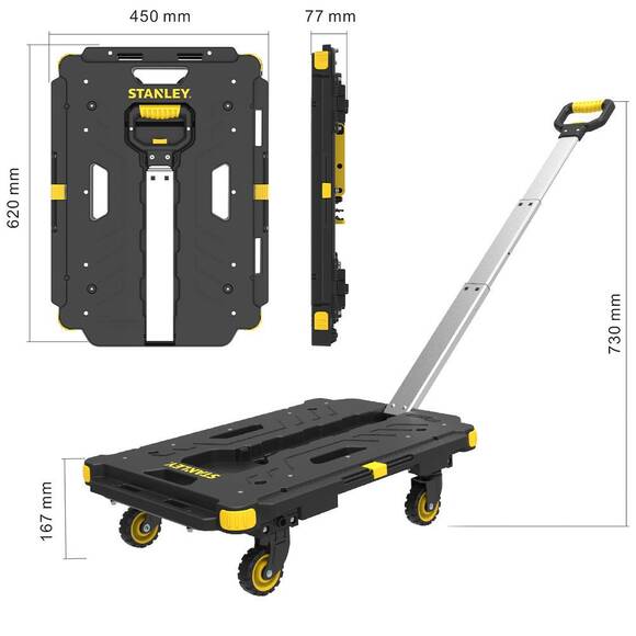 STANLEY PC532B 137kg 62x45cm Dört Tekerli Çekme Kollu Yük ve Paket Taşıma Arabası + FT505 Çok Amaçlı Taşıma Sepeti - 8