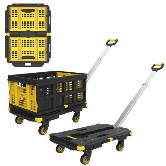 STANLEY PC532B 137kg 62x45cm Dört Tekerli Çekme Kollu Yük ve Paket Taşıma Arabası + FT505 Çok Amaçlı Taşıma Sepeti - 1