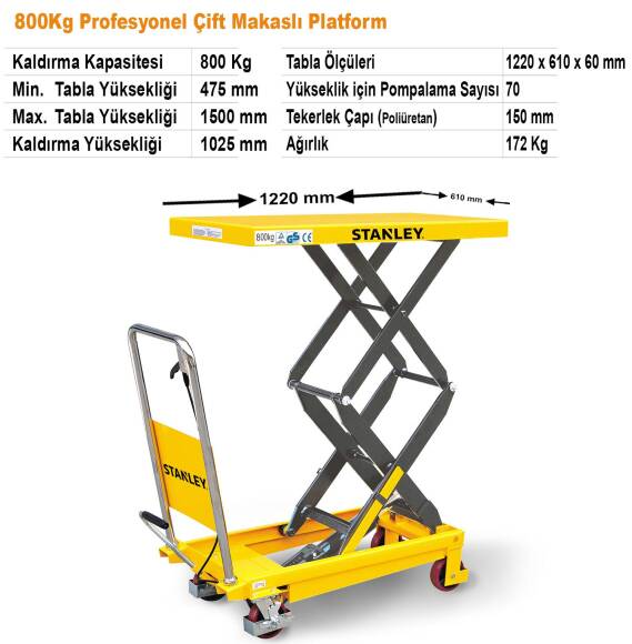 Stanley XX800 800Kg Profesyonel Çift Makaslı Platform - 8