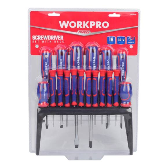 WORKPRO WP200506 18 Parça Duvar Askı Aparatlı Profesyonel CR-V Manyetik Tornavida Seti - 4