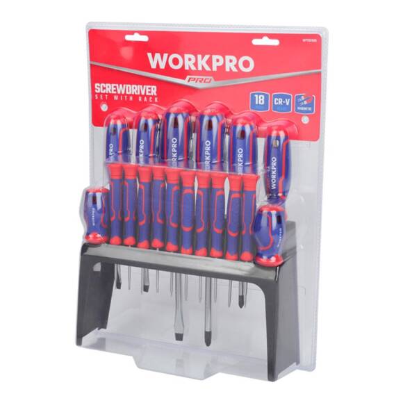 WORKPRO WP200506 18 Parça Duvar Askı Aparatlı Profesyonel CR-V Manyetik Tornavida Seti - 5