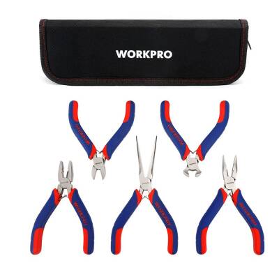 WORKPRO WP201015 CR-V 5 Parça Elektronikçi Profesyonel Mini Pense Seti + Bez Taşıma Çantası - Fırsat Ürünü