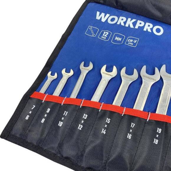 WORKPRO WP202507 6-32mm 12 Parça CR-V Profesyonel Açık Ağız Anahtar Takımı + Bez Taşıma Kılıfı - 3