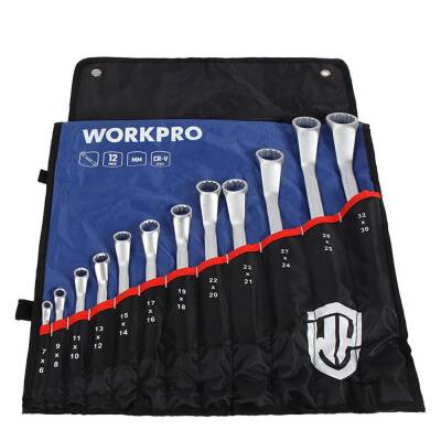 WORKPRO WP202510 6-32mm 12 Parça CR-V Profesyonel İki Ağızlı Yıldız Anahtar Takımı + Bez Taşıma Kılıfı - Fırsat Ürünü